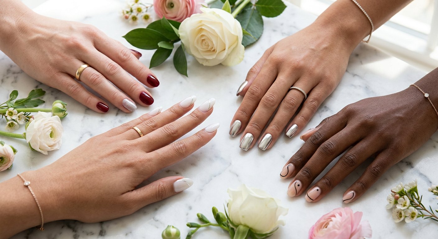Manicure burgund i chrome